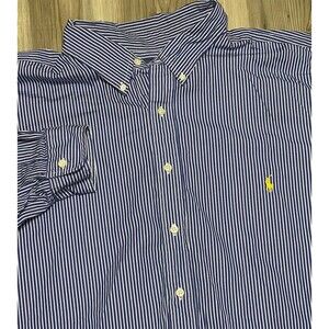Ralph Lauren Shirt Mens 3XB Royal Blue White Stripe Classic Fit Long Sleeve